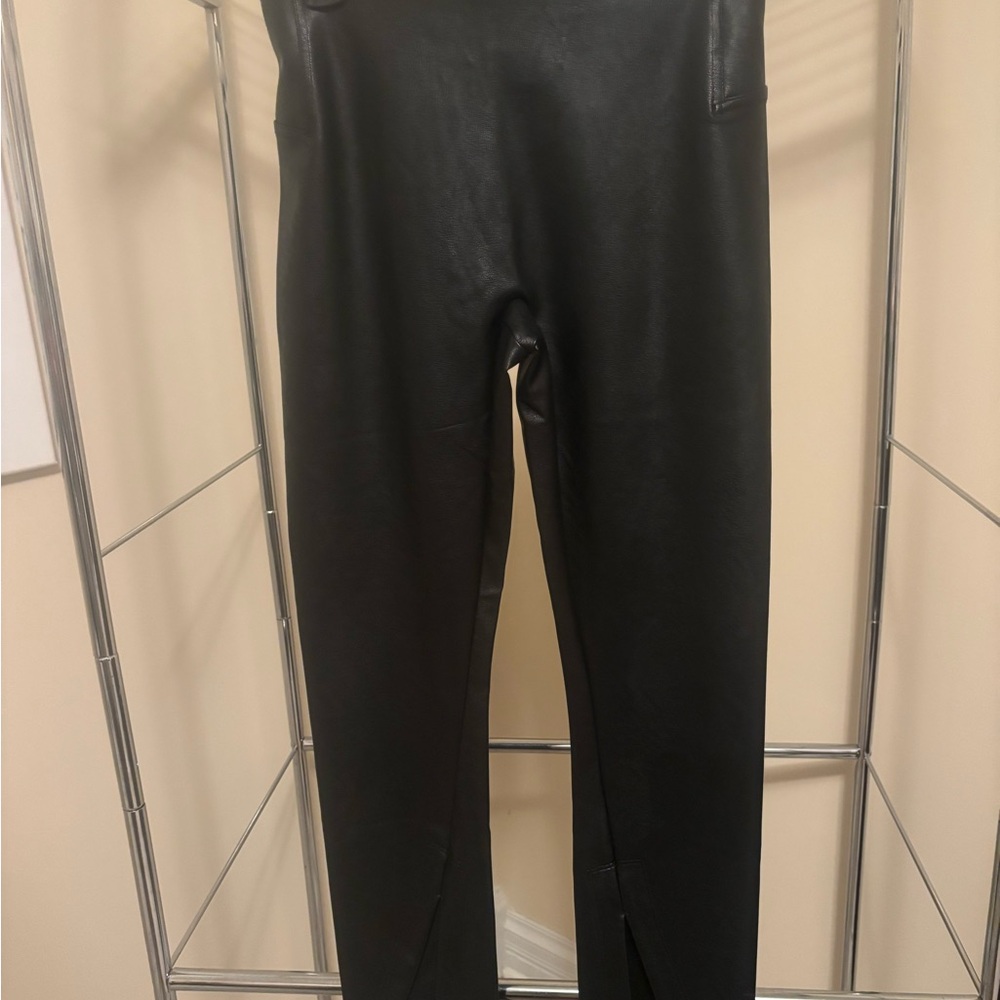 SPANX Faux Leather Black Leggings with Red Tag